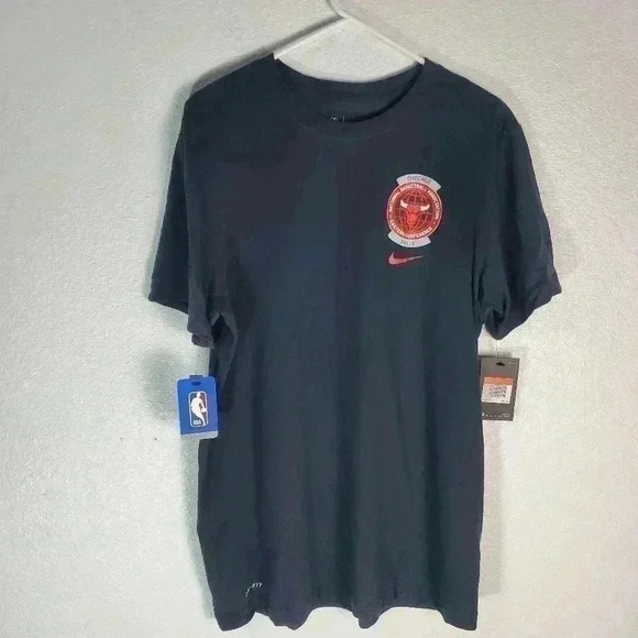 Nike NBA Chicago Bulls DRI-FIT Black Standard Fit T-SHIRT Eastern Conferen Sz Lg - Picture 1 of 8